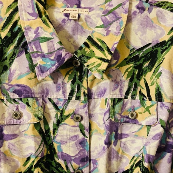 JM Collection Plus Size 24W Cotton 100% Long Sleeves Button Up Abstract Jacket - Picture 5 of 8